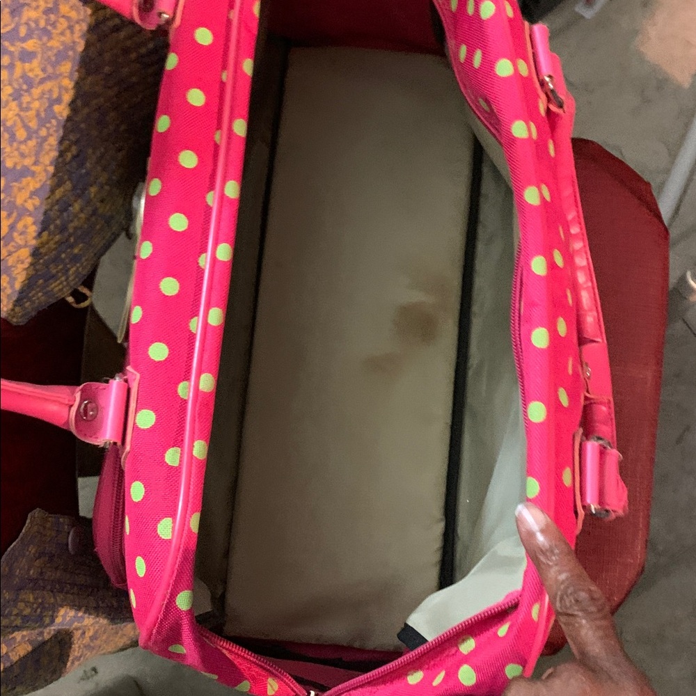 Polka Dot Tote/Travel Bag Pink and Green - Picture 4 of 7